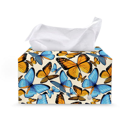 Turquoise And Orange Butterfly Print Leather Tissue Box Cover