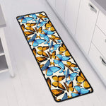 Turquoise And Orange Butterfly Print Long Kitchen Mat