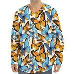 Turquoise And Orange Butterfly Print Long Sleeve Baseball Jersey