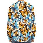 Turquoise And Orange Butterfly Print Long Sleeve Baseball Jersey