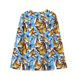 Turquoise And Orange Butterfly Print Long Sleeve Short Coat