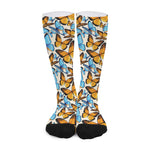 Turquoise And Orange Butterfly Print Long Socks