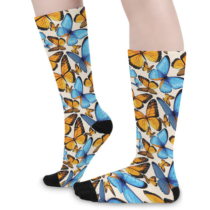 Turquoise And Orange Butterfly Print Long Socks