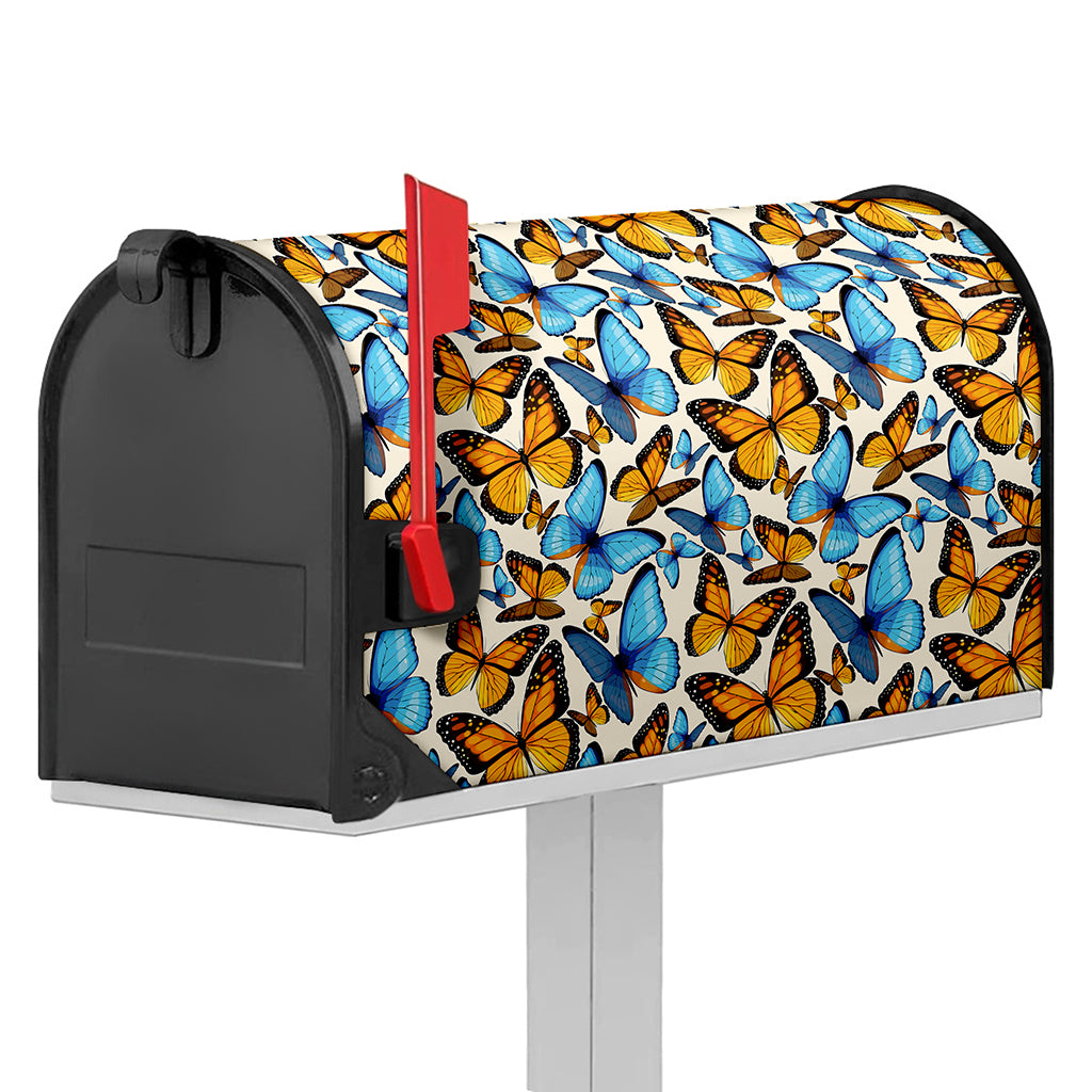 Turquoise And Orange Butterfly Print Mailbox Cover