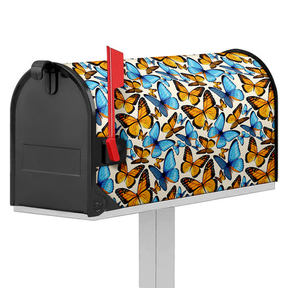 Turquoise And Orange Butterfly Print Mailbox Cover