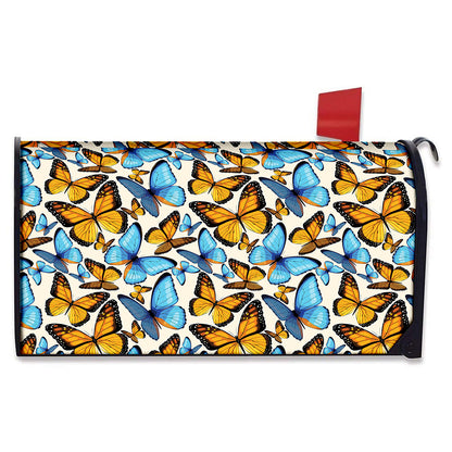 Turquoise And Orange Butterfly Print Mailbox Cover