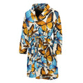 Turquoise And Orange Butterfly Print Men's Bathrobe
