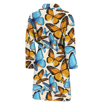 Turquoise And Orange Butterfly Print Men's Bathrobe