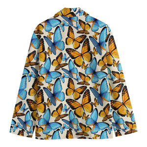 Turquoise And Orange Butterfly Print Men's Blazer