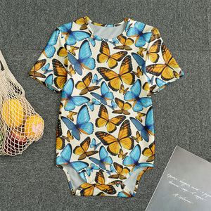 Turquoise And Orange Butterfly Print Men's Bodysuit