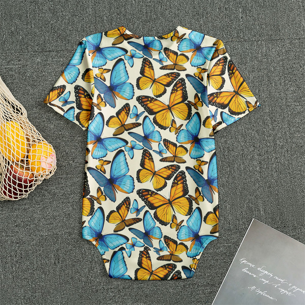 Turquoise And Orange Butterfly Print Men's Bodysuit