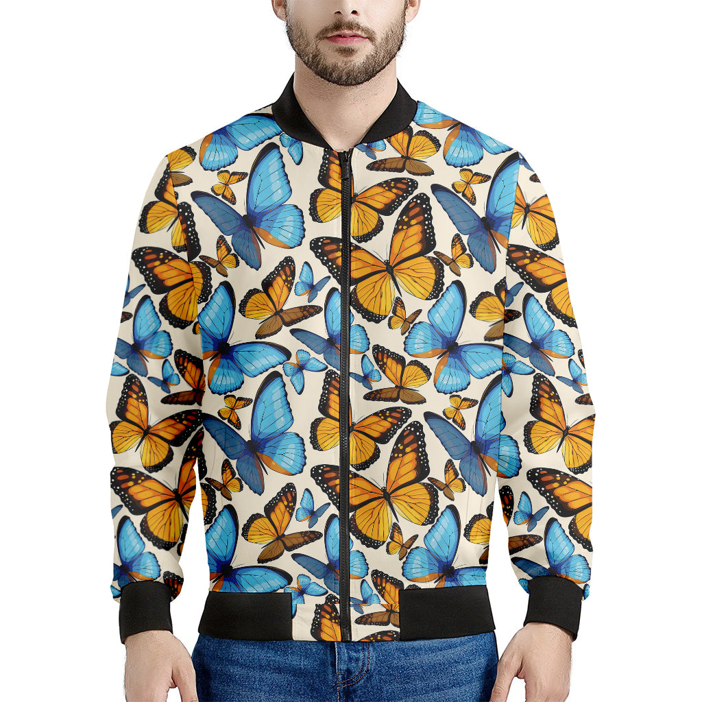 Turquoise And Orange Butterfly Print Men's Bomber Jacket