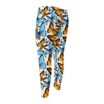 Turquoise And Orange Butterfly Print Men's Compression Pants