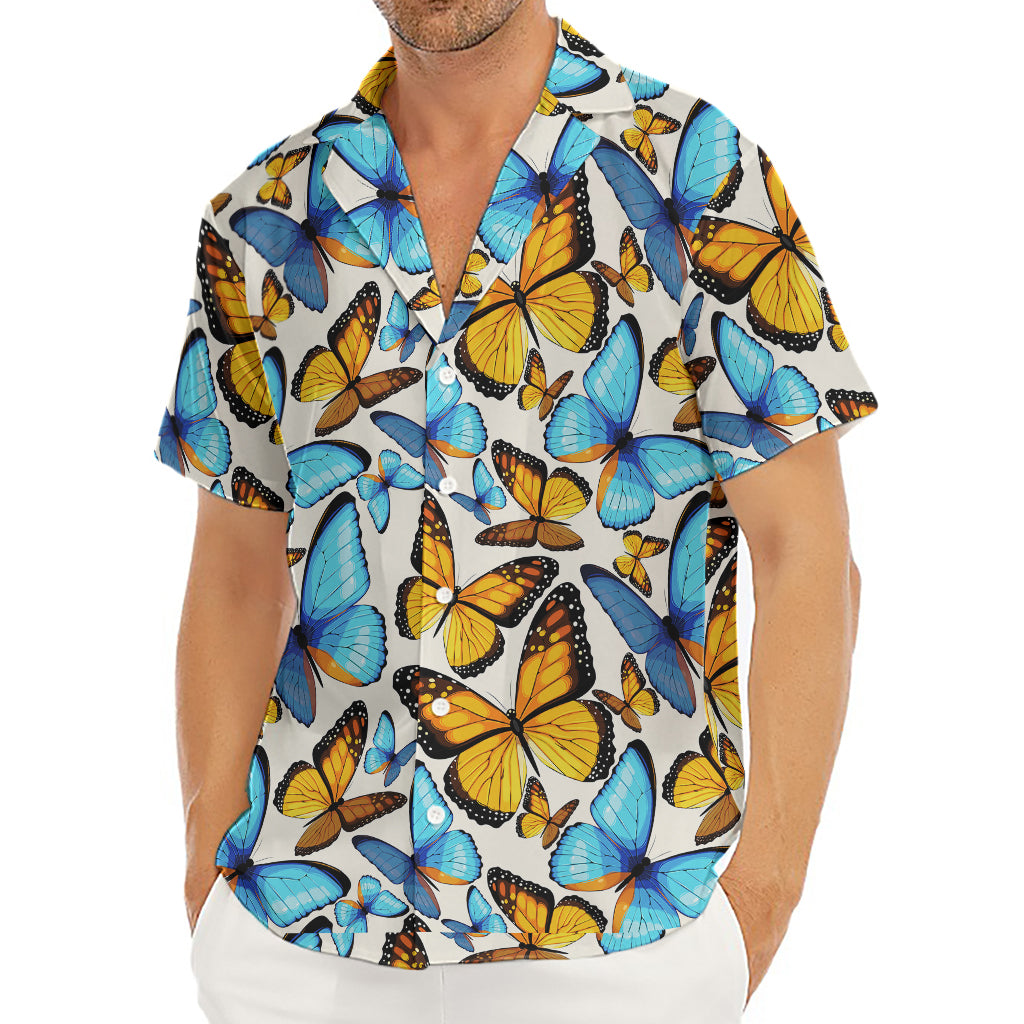 Turquoise And Orange Butterfly Print Men's Deep V-Neck Shirt