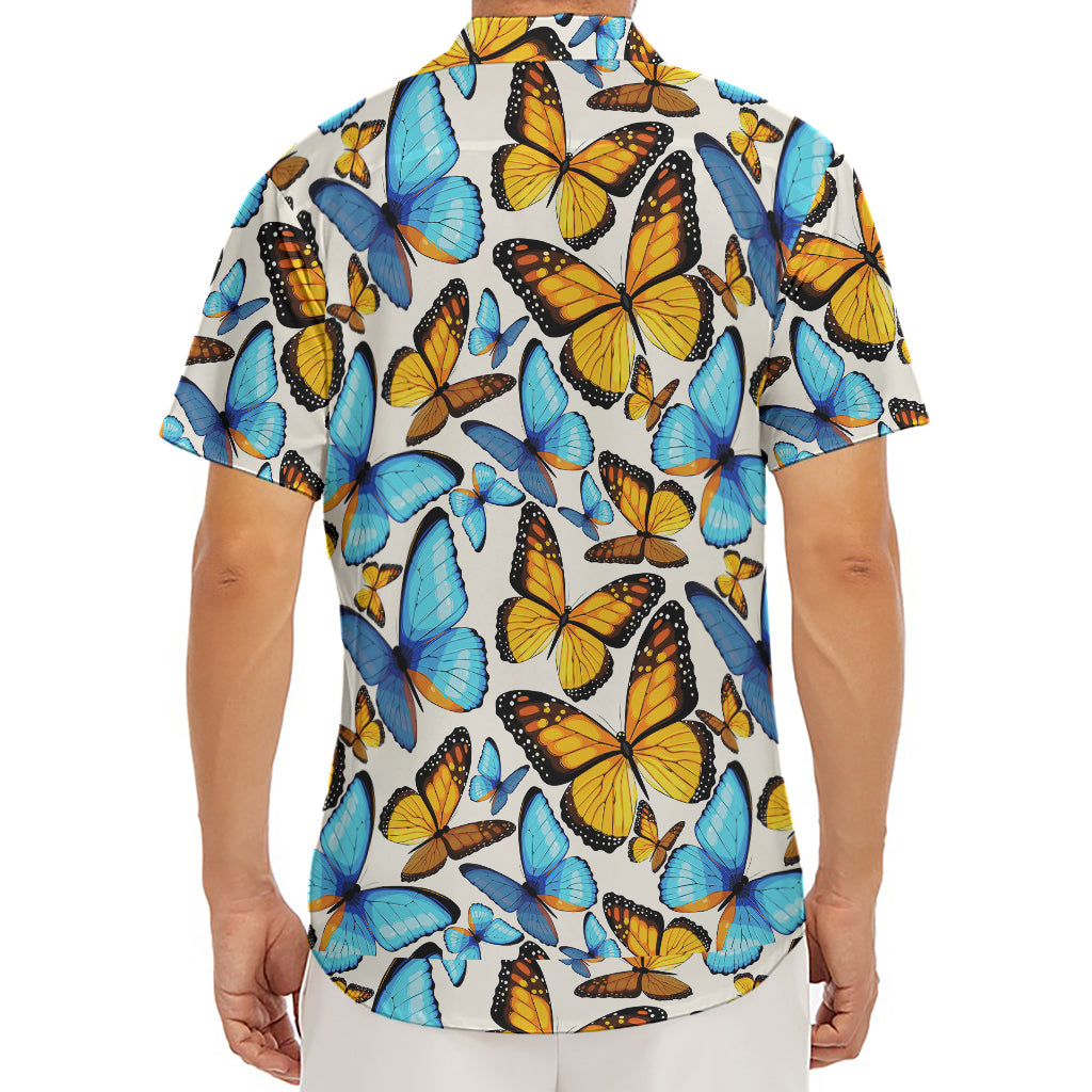 Turquoise And Orange Butterfly Print Men's Deep V-Neck Shirt