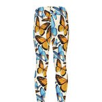 Turquoise And Orange Butterfly Print Men's leggings