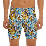 Turquoise And Orange Butterfly Print Men's Long Boxer Briefs