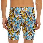 Turquoise And Orange Butterfly Print Men's Long Boxer Briefs
