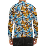 Turquoise And Orange Butterfly Print Men's Long Sleeve Rash Guard