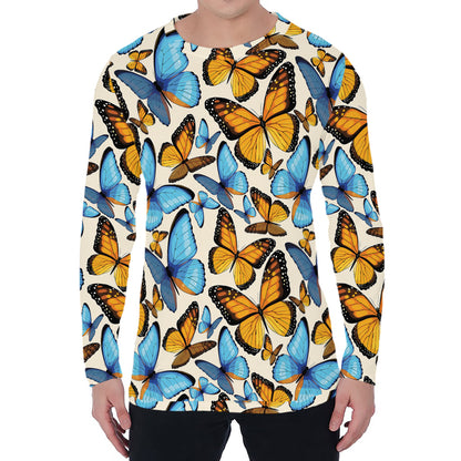 Turquoise And Orange Butterfly Print Men's Long Sleeve T-Shirt