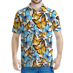 Turquoise And Orange Butterfly Print Men's Polo Shirt