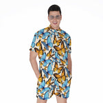 Turquoise And Orange Butterfly Print Men's Rompers