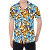 Turquoise And Orange Butterfly Print Men's Shirt