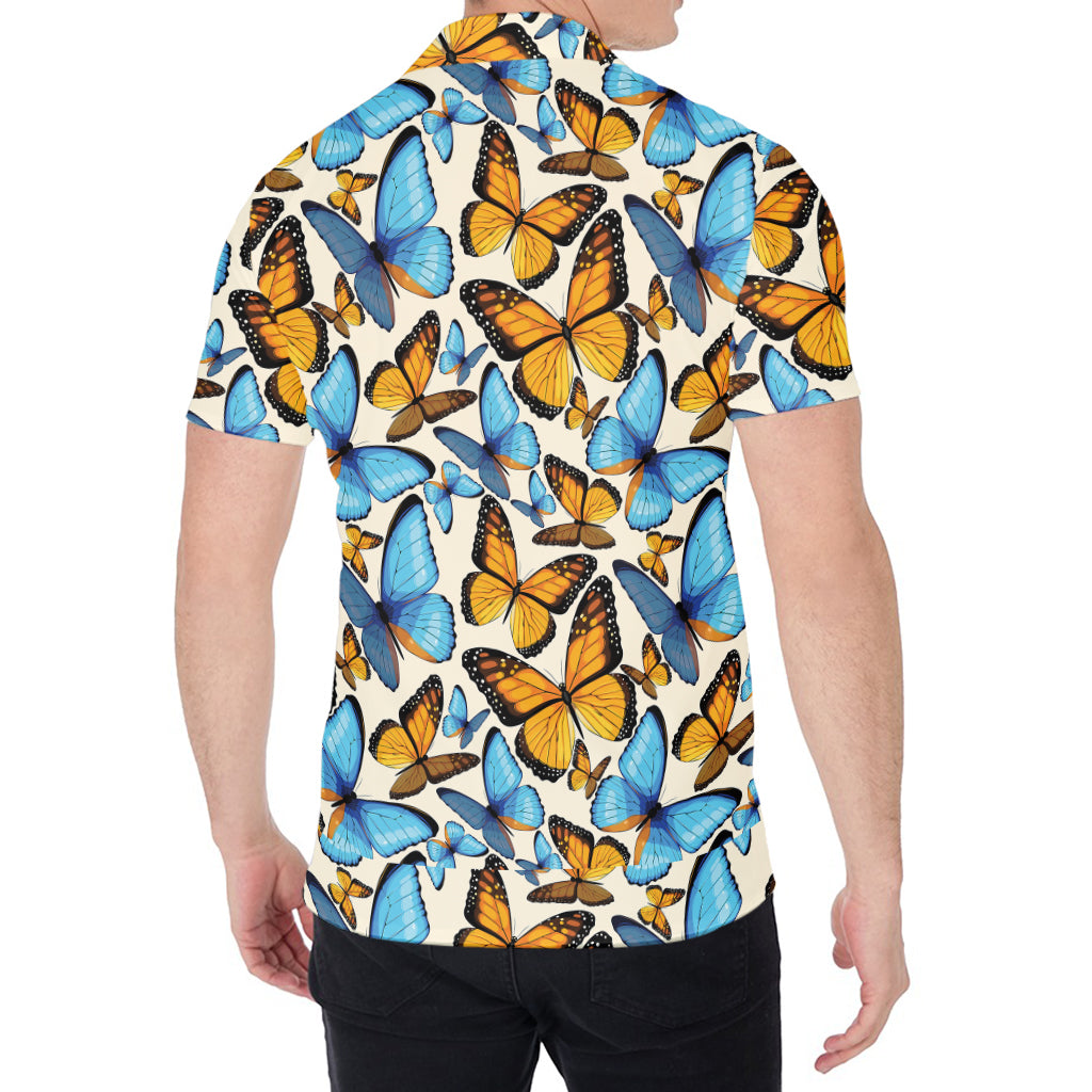 Turquoise And Orange Butterfly Print Men's Shirt