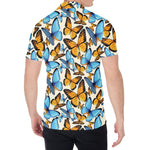 Turquoise And Orange Butterfly Print Men's Shirt