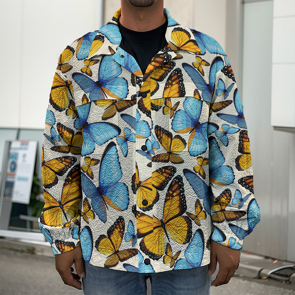 Turquoise And Orange Butterfly Print Men's Shirt Jacket