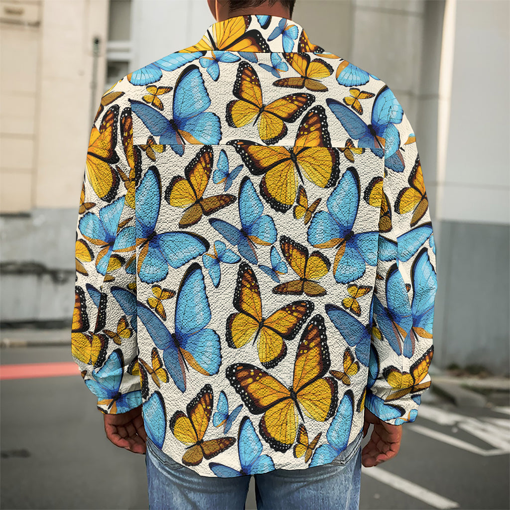 Turquoise And Orange Butterfly Print Men's Shirt Jacket