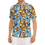 Turquoise And Orange Butterfly Print Men's Short Sleeve Rash Guard