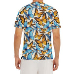 Turquoise And Orange Butterfly Print Men's Short Sleeve Rash Guard