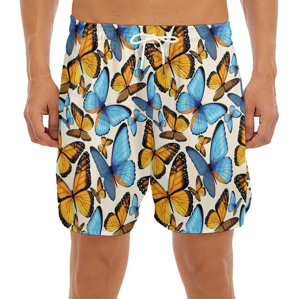 Turquoise And Orange Butterfly Print Men's Split Running Shorts