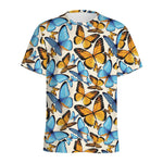 Turquoise And Orange Butterfly Print Men's Sports T-Shirt