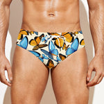 Turquoise And Orange Butterfly Print Men's Swim Briefs