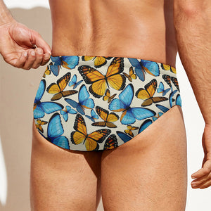 Turquoise And Orange Butterfly Print Men's Swim Briefs