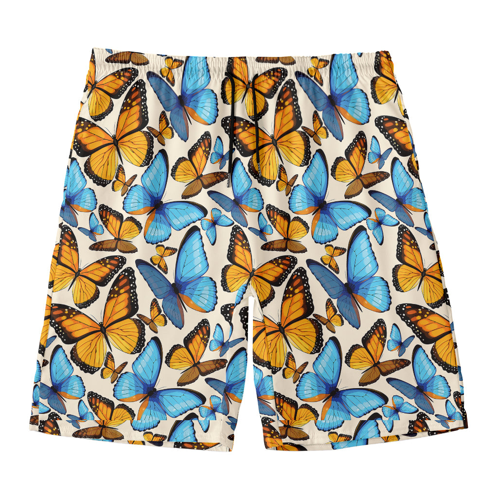 Turquoise And Orange Butterfly Print Men's Swim Trunks