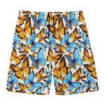 Turquoise And Orange Butterfly Print Men's Swim Trunks