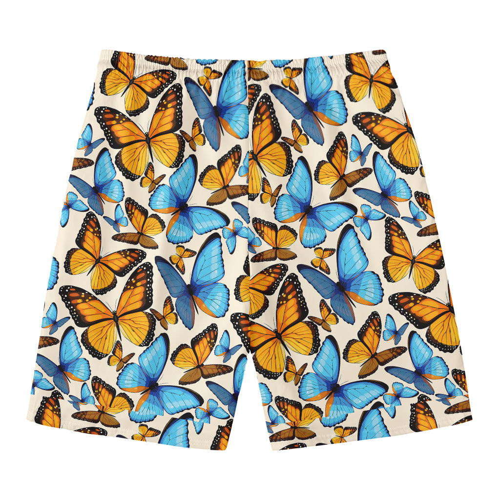 Turquoise And Orange Butterfly Print Men's Swim Trunks