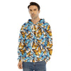 Turquoise And Orange Butterfly Print Men's Velvet Pullover Hoodie