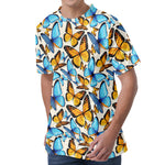 Turquoise And Orange Butterfly Print Men's Velvet T-Shirt