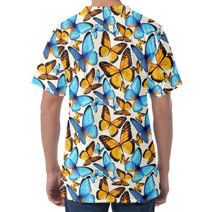 Turquoise And Orange Butterfly Print Men's Velvet T-Shirt