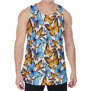 Turquoise And Orange Butterfly Print Men's Velvet Tank Top