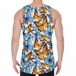 Turquoise And Orange Butterfly Print Men's Velvet Tank Top