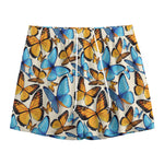 Turquoise And Orange Butterfly Print Mesh Shorts