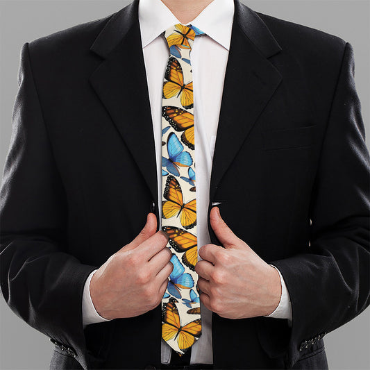 Turquoise And Orange Butterfly Print Necktie