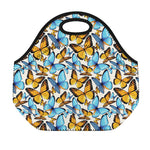 Turquoise And Orange Butterfly Print Neoprene Lunch Bag