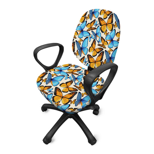 Turquoise And Orange Butterfly Print Office Chair Cover