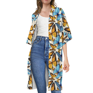 Turquoise And Orange Butterfly Print Open Front Beach Cover Up